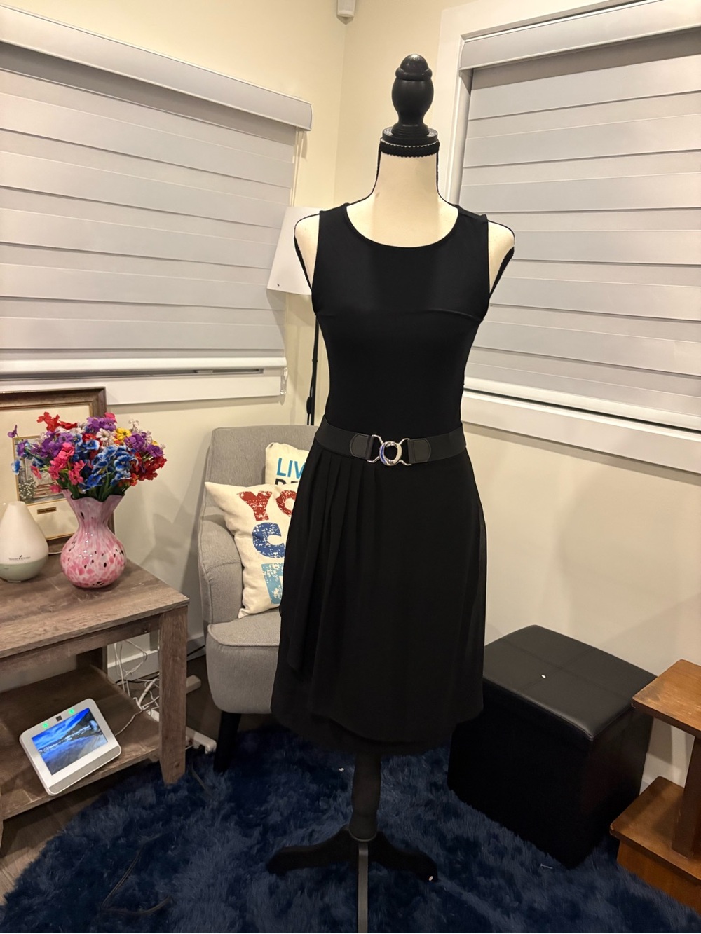 TRISTAN Black Sleeveless Ruched Belted Cocktail Dress - Size 1 (Small)